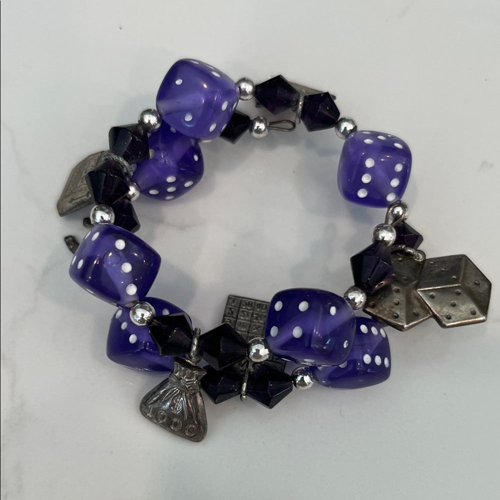 Vibrant Purple Dice Charm Bracelet